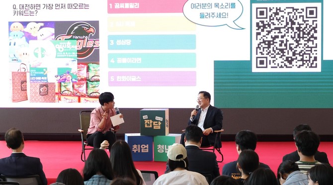 이장우 대전시장이 1일 한남대학교 캠퍼스혁신파크에서 청년과 지역 우수기업 간 일자리 매칭 행사인 '잡(JOB)담(談)'을 개최하고 있다. ⓒ 대전시