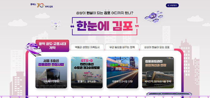 '한눈에 김포'는 김포시 대표 홈페이지 배너 또는 상단 메뉴 아이콘을 통해 접속 가능하다. ⓒ 김포시