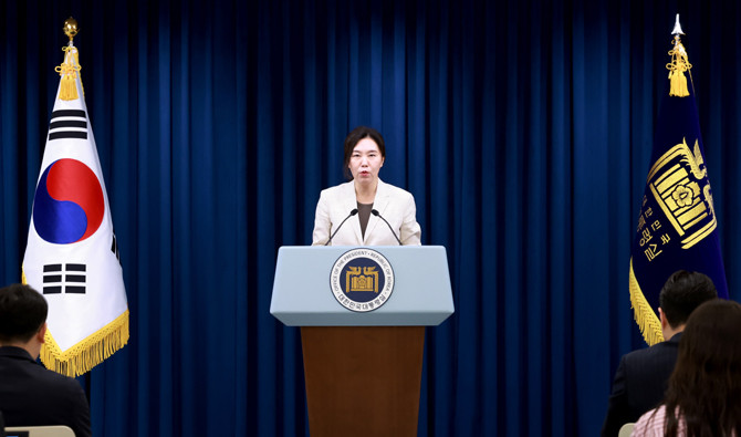 강유정 대통령실 대변인이 22일 강준욱 국민통합비서관의 자진 사퇴 관련해 설명하고 있다. ⓒ 연합뉴스