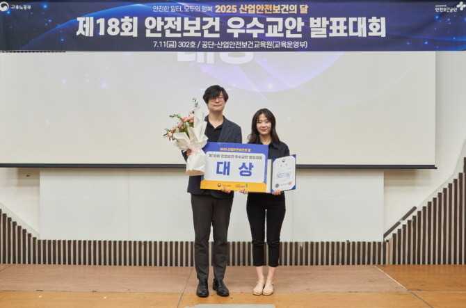 2025 안전보건 우수교안 발표대회에서 조신아 대웅제약 보건관리자(오른쪽)가 수상하는 모습. © 대웅제약
