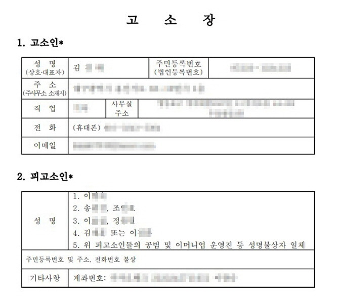 본지가 입수한 고소장 ⓒ 프라임경제