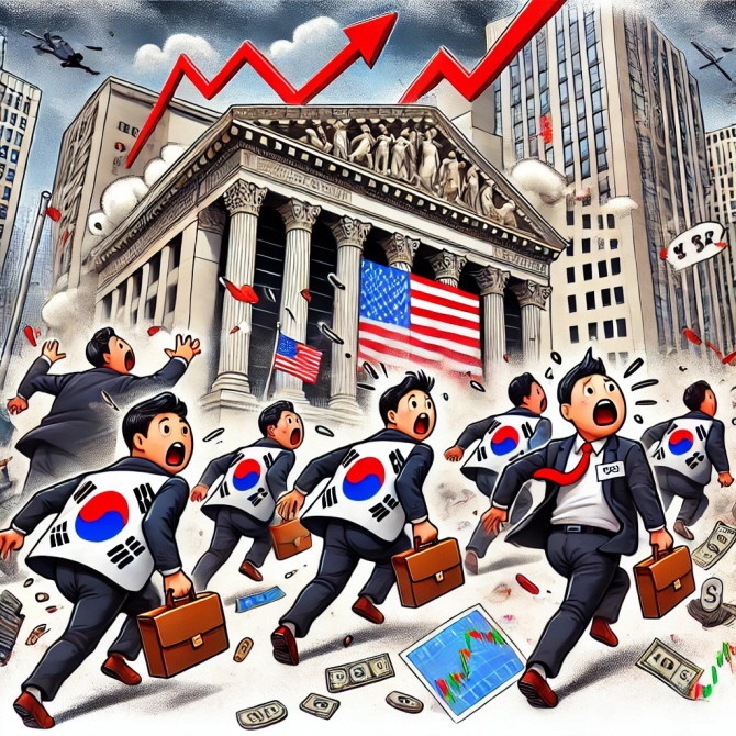 이재명 정부의 잇따른 정책 혼선에 국내 증시가 '박스피'에 갇혔다. 한 달 만에 10조원이 해외로 유출되는 등 국장 '엑소더스'가 가속화되고 있다. ⓒ 챗 gpt 생성이미지.