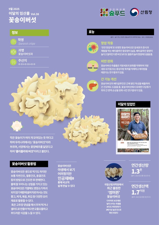 9월의 이달의 임산물로 '꽃송이버섯' 선정. ⓒ 산림청