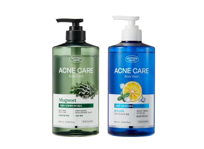 애경산업의 토털 바디케어 브랜드 '샤워메이트'에서 여드름성 피부 완화 기능성 바디워시인 '아크네 케어 바디워시'를 출시했다. © 애경산업