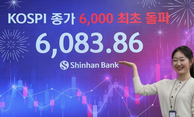 코스피 지수가 사상 처음으로 6000선을 넘어서며 한국 자본시장에 새로운 역사를 썼다. ⓒ 신한은행