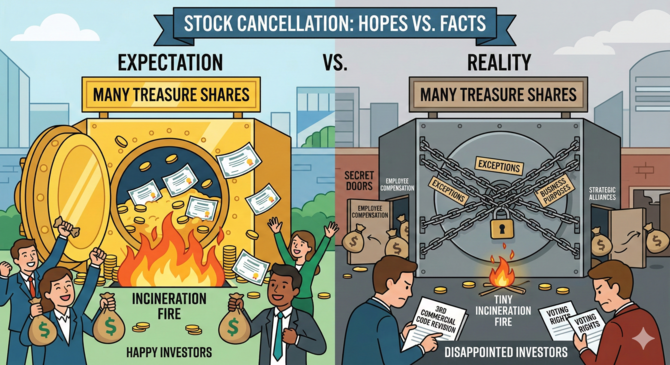 전문가들은 상법 개정 이후 자사주의 가치에 대해 단순한 잔고 규모가 아니라 소각 여부를 결정짓는 정관과 주주총회, 이사회의 결의 체계에 달려있다고 조언한다. ⓒ 제미나이 생성 이미지.