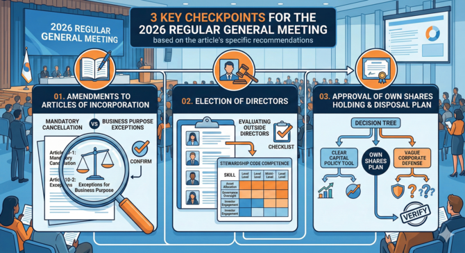 전문가들은 올해 정기 주총에서 정관 변경·이사 선임·자기주식 보유 및 처분계획 승인 등을 두루 살펴야 한다고 입을 모은다. ⓒ 제미나이 생성 이미지.
