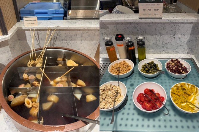 일본 이자카야 오뎅 모리아와세(왼쪽)과 이탈리안 D.I.Y 샐러드 존. = 이인영 기자