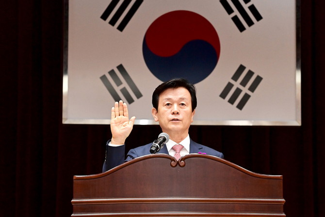 조규일 시장이 진주시 최초 민선 3선 취임사를 하고 있다. ⓒ 진주시