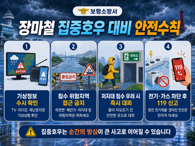 장마철 집중호우 대비 안전수칙 이미지. ⓒ 보령소방서