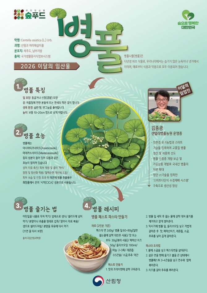 2026 이달의 임산물 7월 '병풀' 선정. ⓒ 산림청