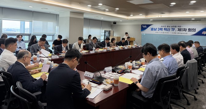 31일 도청 회의실에서 홍종완 행정부지사 주재로 '충남 3력 혁신 전담조직(TF)' 제1차 회의를 개최하고 있다. ⓒ 충남도