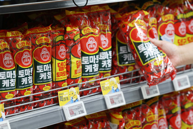 지난달 14일 서울의 한 대형마트에 진열된 오뚜기 상품들. ⓒ 연합뉴스