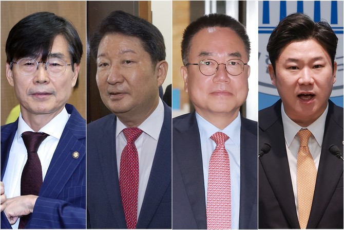 왼쪽부터 조경태·권영진·서범수·진종오 국민의힘 의원. © 연합뉴스
