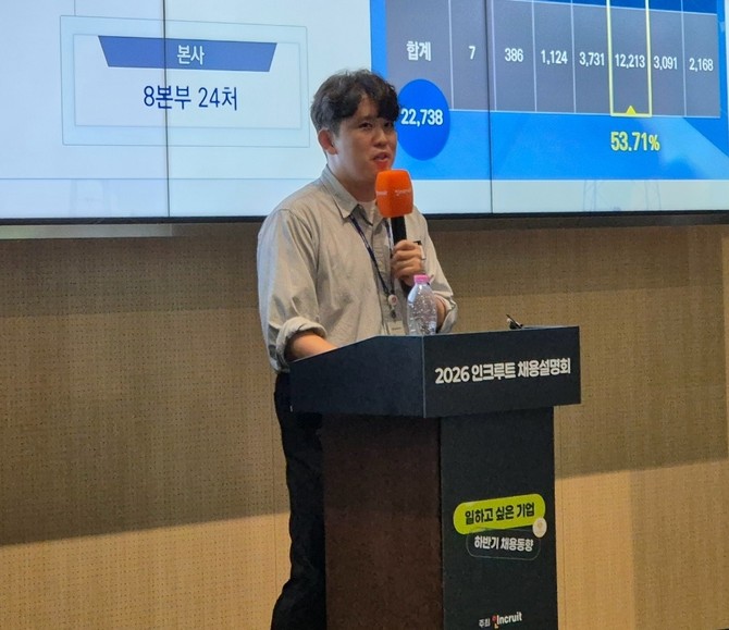 채종한 한국전력공사 대리가 회사의 채용 계획에 대해 발표하고 있다. = 홍재현 기자