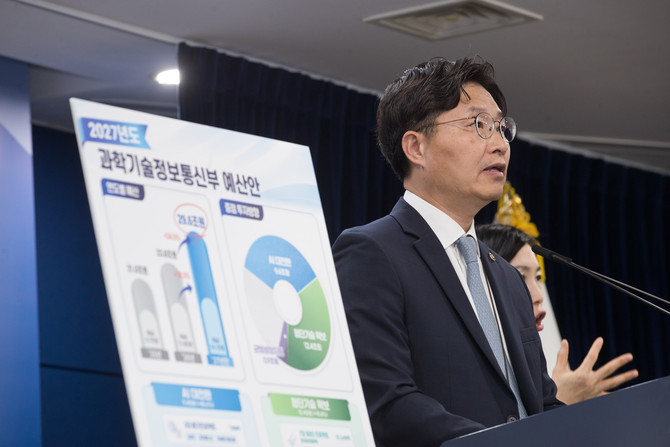 구혁채 과학기술정보통신부 제1차관이 지난달 31일 서울 종로구 정부서울청사 본관 브리핑룸에서 '2027년 과기정통부 예산(안)' 관련 브리핑을 하고 있다. ⓒ 과학기술정보통신부