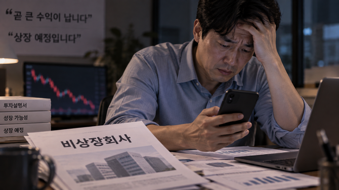 금융감독원은 'FDA 승인 예정', '코스닥 상장 예정' 등 투자 기대를 부풀리는 비상장주식 투자권유에 각별한 주의를 당부했다. ⓒ 챗GPT 생성 이미지