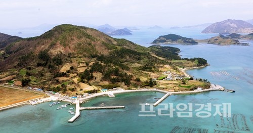 상공에서 내려다 본 여수 화정면 개도. ⓒ 여수시
