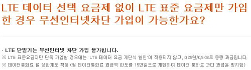  SK텔레콤은 LTE 스마트폰 이용 고객에게 무선인터넷 데이터 차단 서비스를 제공할 수 없다는 입장을 밝혔다. ⓒ 티월드 홈페이지 캡처